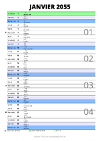 calendrier janvier 2055 au format portrait pour prendre des notes