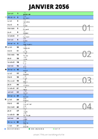 calendrier janvier 2056 au format portrait pour prendre des notes