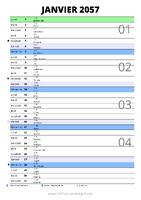 calendrier janvier 2057 au format portrait pour prendre des notes