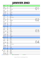calendrier janvier 2063 au format portrait pour prendre des notes