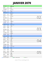 calendrier janvier 2070 au format portrait pour prendre des notes