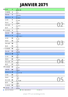 calendrier janvier 2071 au format portrait pour prendre des notes