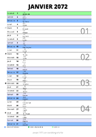 calendrier janvier 2072 au format portrait pour prendre des notes