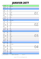 calendrier janvier 2077 au format portrait pour prendre des notes