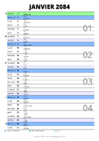 calendrier janvier 2084 au format portrait pour prendre des notes