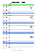 calendrier janvier 2085 au format portrait pour prendre des notes