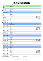 calendrier janvier 2087 au format portrait pour prendre des notes