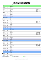 calendrier janvier 2090 au format portrait pour prendre des notes