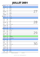 calendrier juillet 2051 au format portrait pour prendre des notes