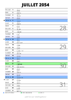 calendrier juillet 2054 au format portrait pour prendre des notes