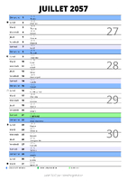 calendrier juillet 2057 au format portrait pour prendre des notes