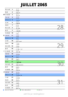 calendrier juillet 2065 au format portrait pour prendre des notes
