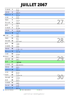 calendrier juillet 2067 au format portrait pour prendre des notes