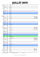 calendrier juillet 2070 au format portrait pour prendre des notes