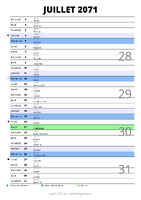 calendrier juillet 2071 au format portrait pour prendre des notes
