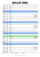 calendrier juillet 2082 au format portrait pour prendre des notes