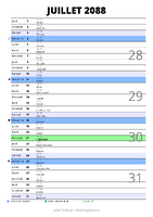 calendrier juillet 2088 au format portrait pour prendre des notes