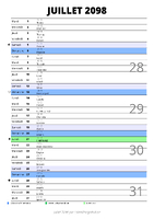 calendrier juillet 2098 au format portrait pour prendre des notes