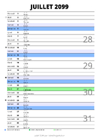 calendrier juillet 2099 au format portrait pour prendre des notes