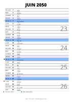 calendrier juin 2050 au format portrait pour prendre des notes