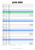 calendrier juin 2055 au format portrait pour prendre des notes