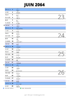 calendrier juin 2064 au format portrait pour prendre des notes
