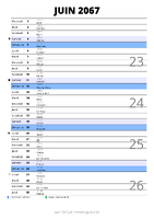 calendrier juin 2067 au format portrait pour prendre des notes