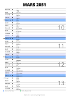 calendrier mars 2051 au format portrait pour prendre des notes