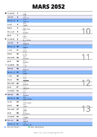 calendrier mars 2052 au format portrait pour prendre des notes