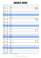 calendrier mars 2055 au format portrait pour prendre des notes