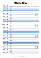 calendrier mars 2057 au format portrait pour prendre des notes