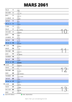 calendrier mars 2061 au format portrait pour prendre des notes