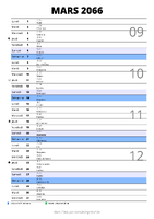 calendrier mars 2066 au format portrait pour prendre des notes