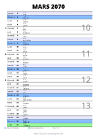 calendrier mars 2070 au format portrait pour prendre des notes