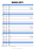 calendrier mars 2071 au format portrait pour prendre des notes
