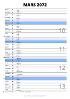 calendrier mars 2072 au format portrait pour prendre des notes