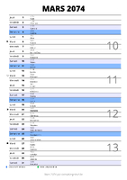 calendrier mars 2074 au format portrait pour prendre des notes