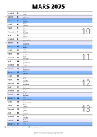 calendrier mars 2075 au format portrait pour prendre des notes