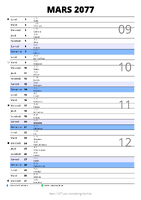 calendrier mars 2077 au format portrait pour prendre des notes