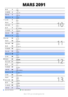 calendrier mars 2091 au format portrait pour prendre des notes
