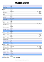 calendrier mars 2098 au format portrait pour prendre des notes