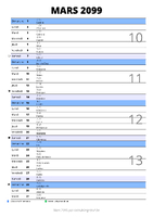 calendrier mars 2099 au format portrait pour prendre des notes