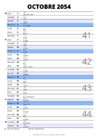 calendrier octobre 2054 au format portrait pour prendre des notes