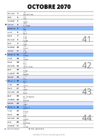 calendrier octobre 2070 au format portrait pour prendre des notes