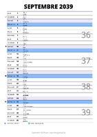 calendrier septembre 2039 au format portrait pour prendre des notes