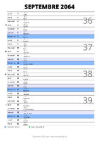 calendrier septembre 2064 au format portrait pour prendre des notes