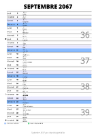 calendrier septembre 2067 au format portrait pour prendre des notes