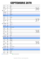calendrier septembre 2070 au format portrait pour prendre des notes