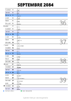 calendrier septembre 2084 au format portrait pour prendre des notes