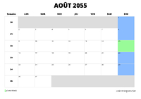 calendrier août 2055 calendrier août 2055 au format paysage